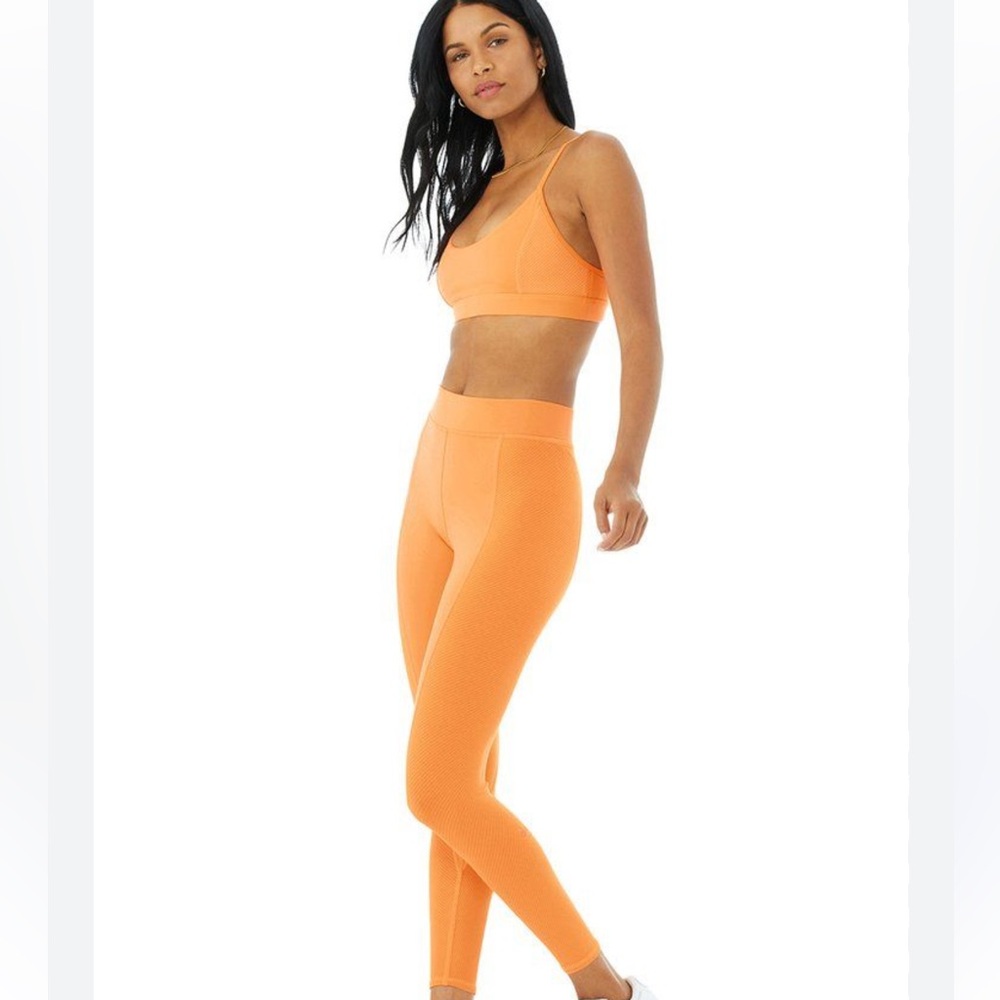 Alo Yoga Checkpoint Leggings + No Limit Bra NEON APRICOT Orange